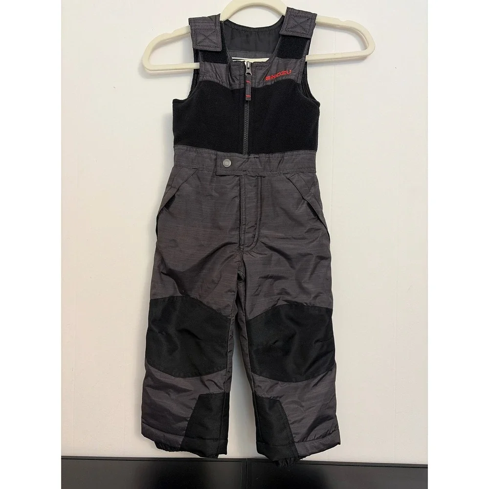 Snozu Snow Bibs Kids 3T Gray Excellent Insulated Fleece Lined Overalls Snow Ski